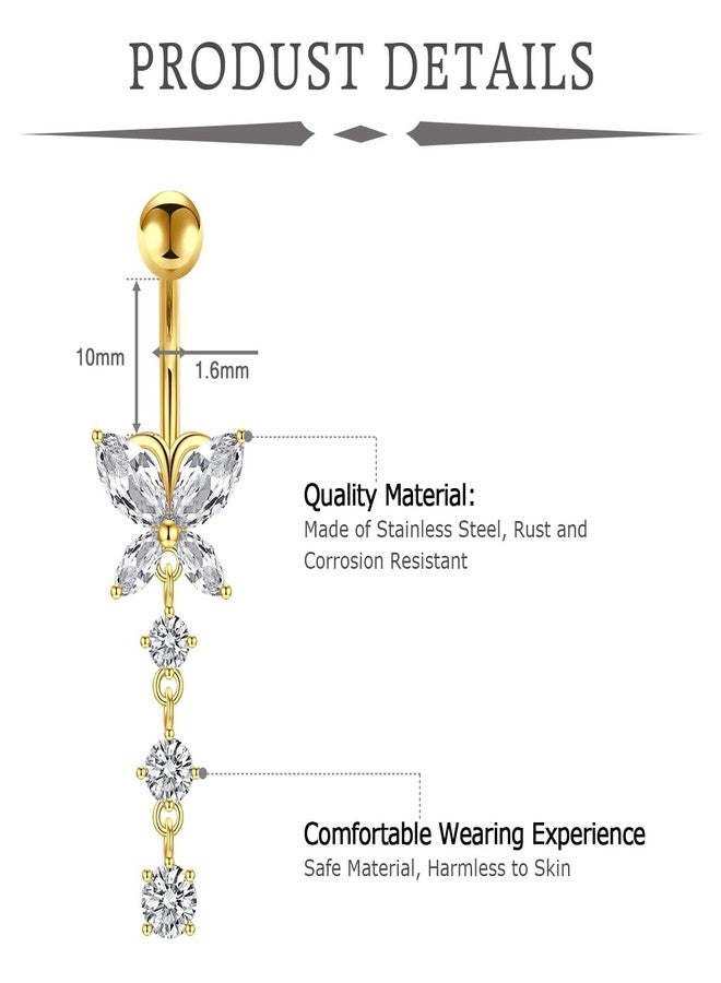 vcmart Gold Belly Button Ring Surgical Steel Diamond Belly Rings for Women Navel Rings Navel Piercing Jewelry - Image 2